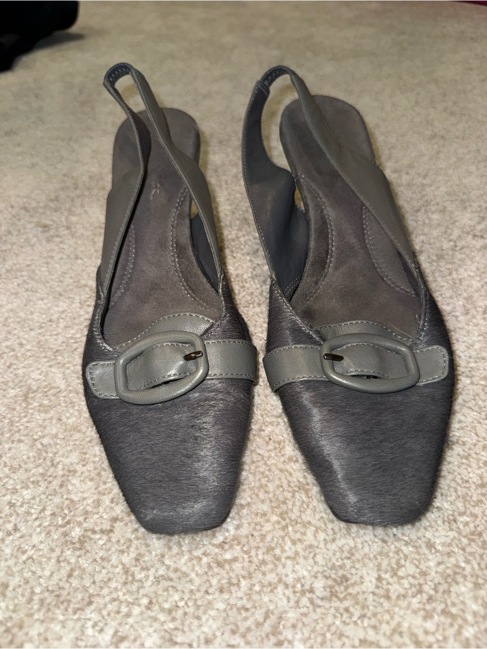 AEROSOLES Gray Slingback Mules with Buckle Detail